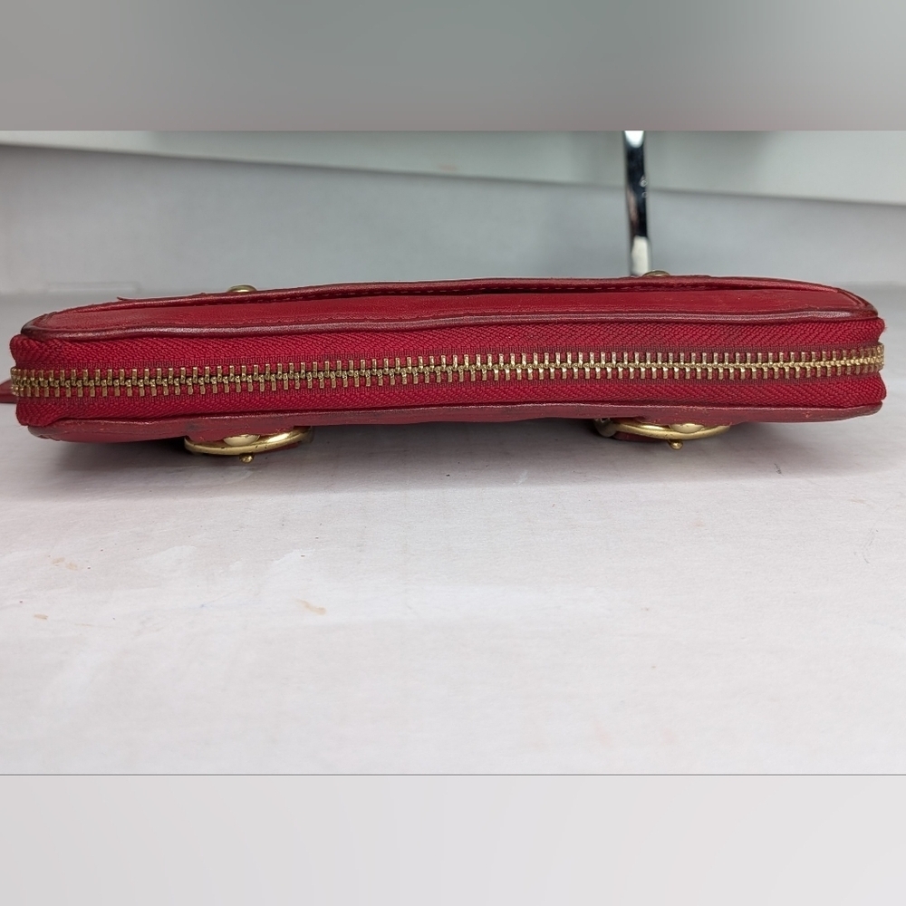 Coach Zoe Vintage Red Leather Zip Wallet Buckles Accordion Organizer EST 1941 - Picture 7 of 15